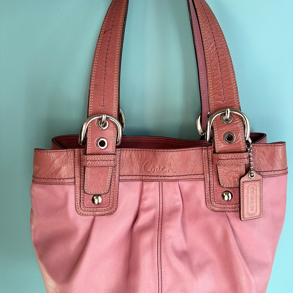 Coach Vintage Mauve Pink Soho Y2K Pleated Leather Tote